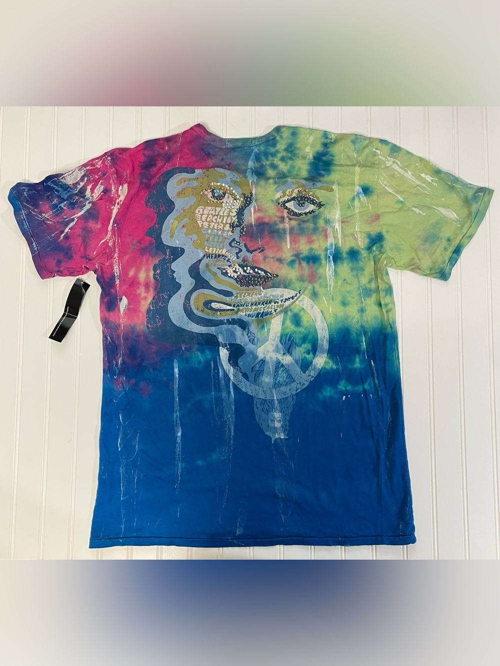 Krush Los Angeles Tie-Dye Graphic Short-Sleeve Shirt Peace Sign and Band Names L